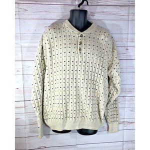 Vtg Metrics Mens Knit Sweater Size XL Beige w/ multicolored design 100% Cotton